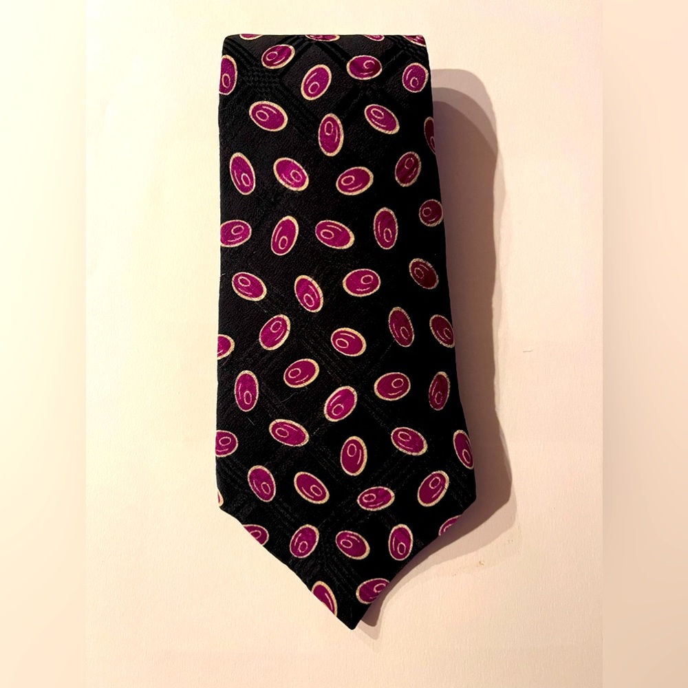 Polo Ralph Lauren 100% Silk Black Purple Tie EUC